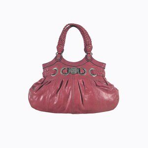 Vintage Hype Leather Satchel Shoulder Bag Pink Y2K Chunky Hardware Braided Strap